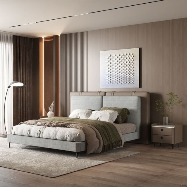 【摩登奢居系列】 設計師款-塔特林床 意式極簡風棉麻皮布雙人床