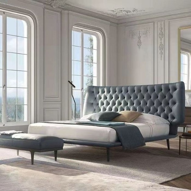 【NLOOK系列】設計師款-Dolcevita拉扣床 極簡風軟包頭層小黃牛皮雙人床