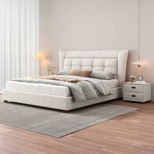 【哥斯圖系列】舒適軟包磨砂布藝大床意式極簡雙人包邊床