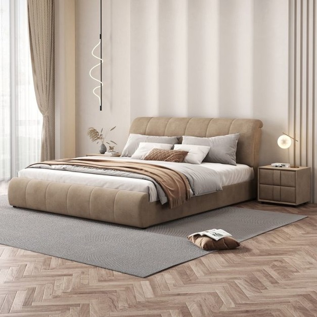 【哥斯圖系列】意式極簡磨砂布軟包靠背床簡約臥室大床雙人床