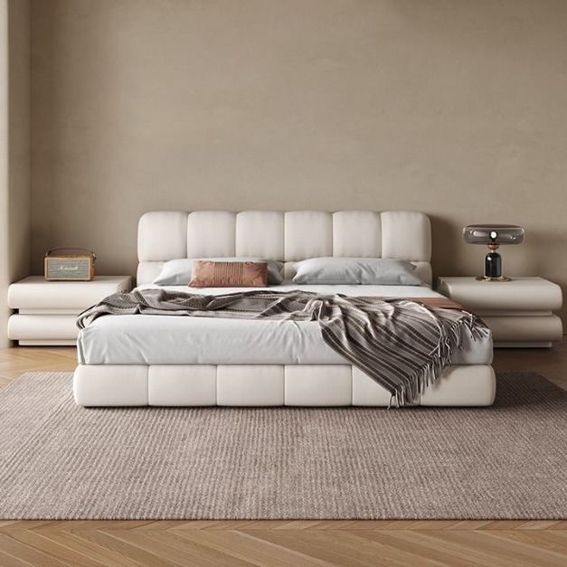 【雲貝蓓系列】意式極簡風泡芙床 臥室納帕真皮實木雙人床