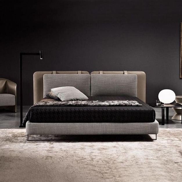 時尚極簡床簡約現代ins風雙人床米棉麻布床 （卡其色）