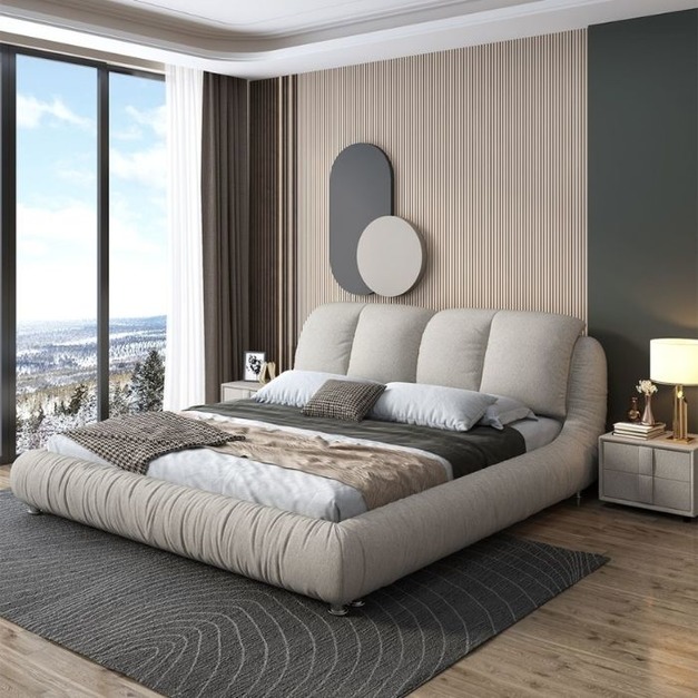 【萊典系列】極簡風格臥室ins風榻榻米家用布藝棉麻大床