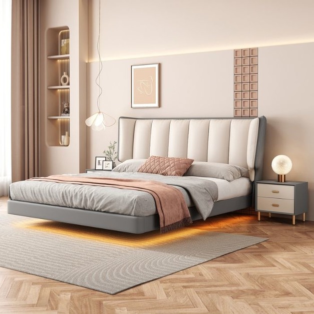 【哥斯圖系列】簡約舒適懸浮床極簡風格臥室生態真皮軟床雙人床