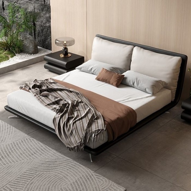 【雲貝蓓系列】極簡風皮藝軟床 臥室簡約羽絨模擬皮雙人床