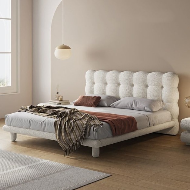 【唯綺系列】奶油風泡泡床泰迪絨布藝大床意式臥室軟包雙人床（泰迪絨）