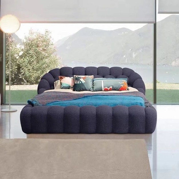 【NLOOK系列】設計師款-泡泡床 極簡羊絨布臥室雙人床（藍色）