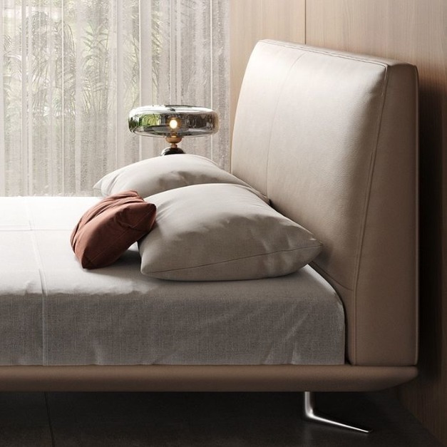 【雲貝蓓系列】極簡風臥室簡約頭層真皮雙人床