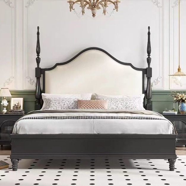 【減色系列】中古風系列 臥室復古布藝大床家用白蠟木雙人床