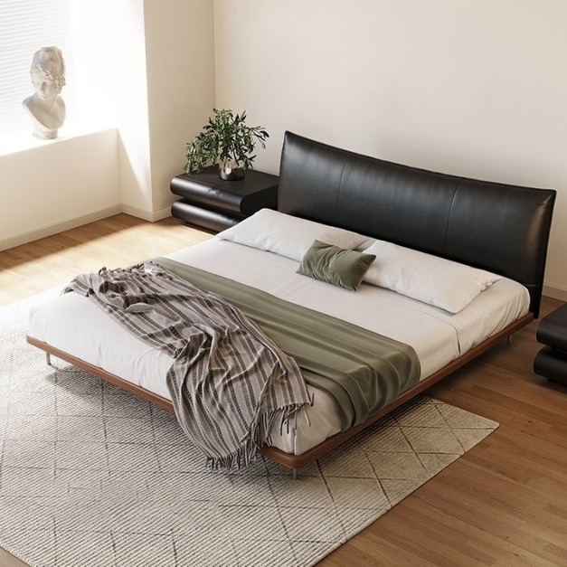 【雲貝蓓系列】極簡風香奈兒皮床 臥室家用簡約頭層真皮雙人床