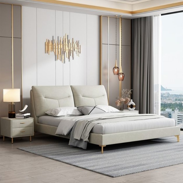 意式免洗耐臟科技布臥室輕奢軟包布藝大床