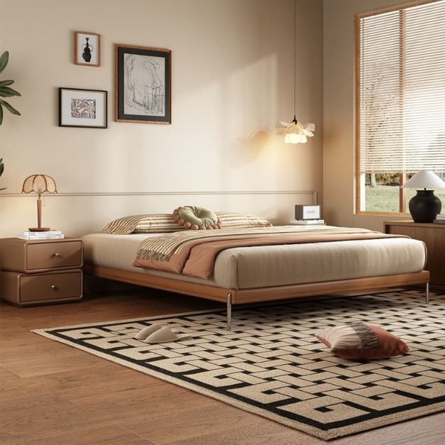 【米思婭系列】極簡風家用無床頭雙人床 主臥次卧簡約白蠟木床邊大床