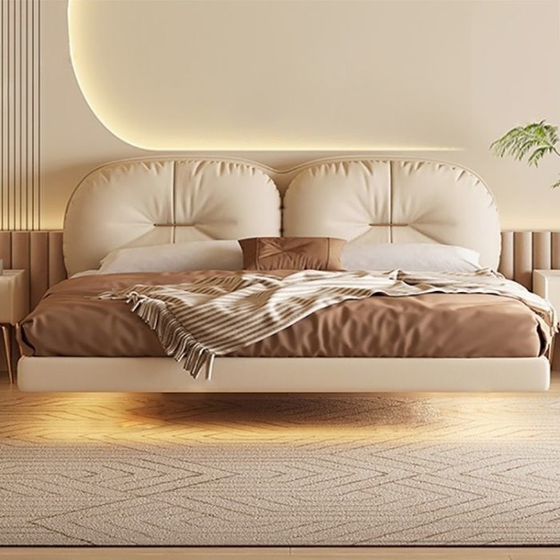 【唯綺系列】蘇菲系列 輕奢風格貝果懸浮床意式簡約臥室納帕真皮雙人床