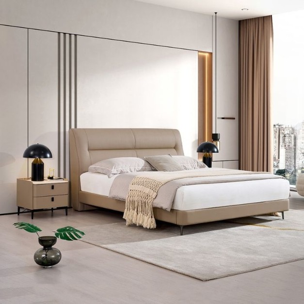 【梵達優品系列】極簡風家用齊邊齊尾床簡約臥室頭層黃牛皮軟包雙人床