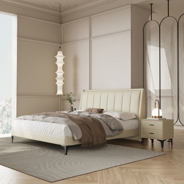 【野樂安居系列】簡約家用臥室軟包靠背床意式極簡雙人齊邊床