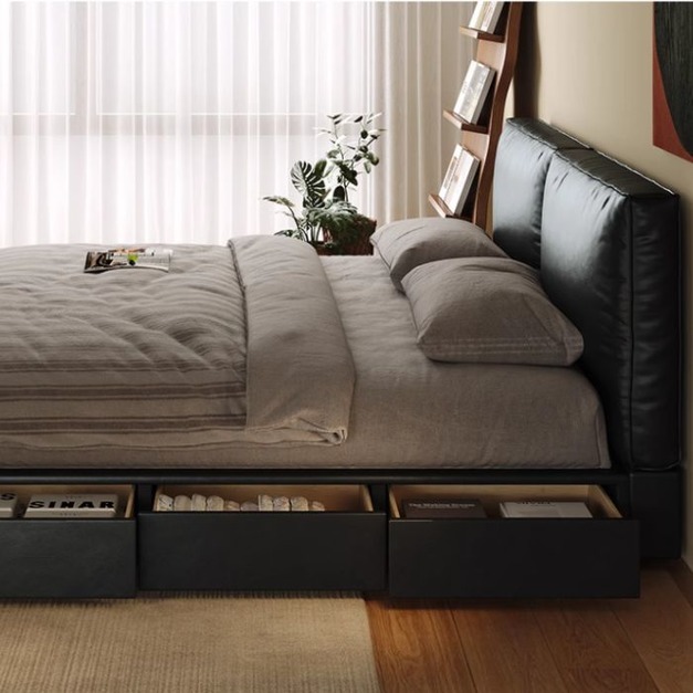 【雲貝蓓系列】意式極簡風高箱床 簡約實木頭層真皮儲物床