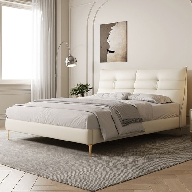 【梵達優品系列】輕奢簡約家用臥室頭層黃牛皮真皮軟床雙人大床