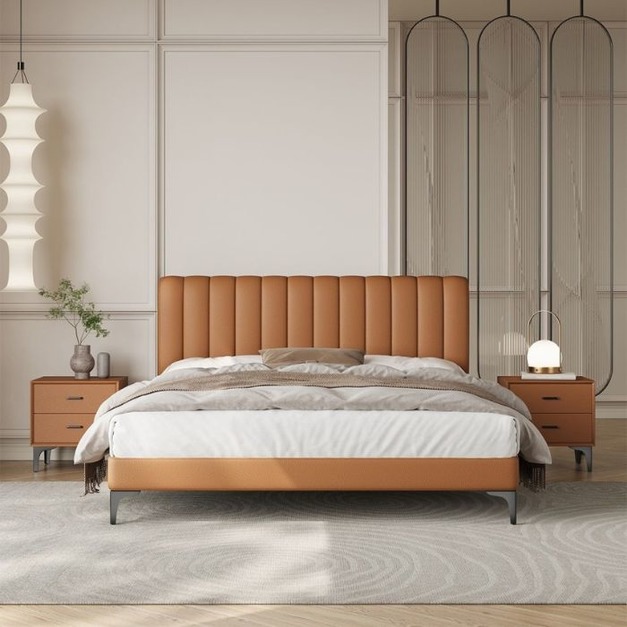 【野樂安居系列】意式極簡風格大小戶型臥室床 簡約貓抓科技皮雙人