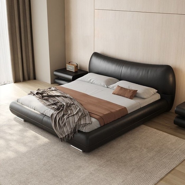 【雲貝蓓系列】意式極簡風麵包床 臥室簡約頭層真皮實木內嵌床