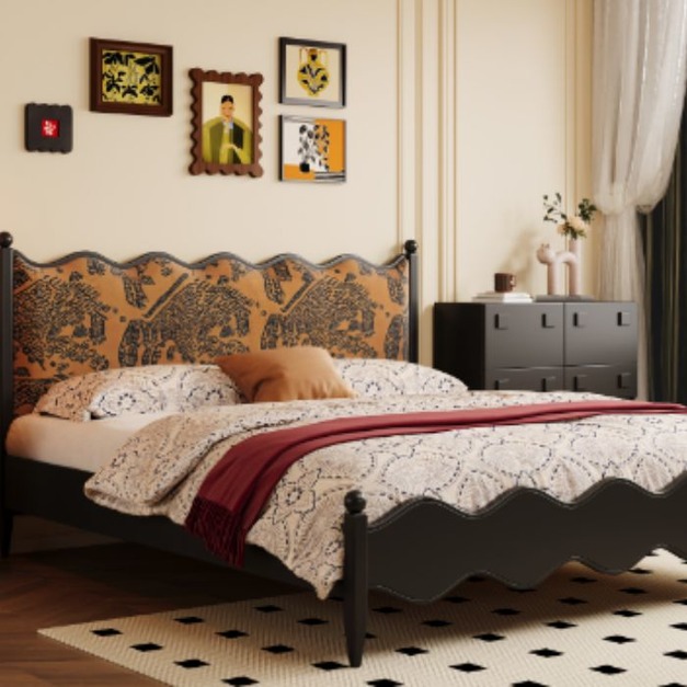 中古風床實木民宿簡約法式復古床 布藝雙人床大床主臥婚床