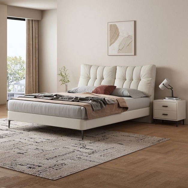 【萊典系列】意式極簡風優質公仔棉軟包靠背床齊邊齊尾床生態真皮皮床