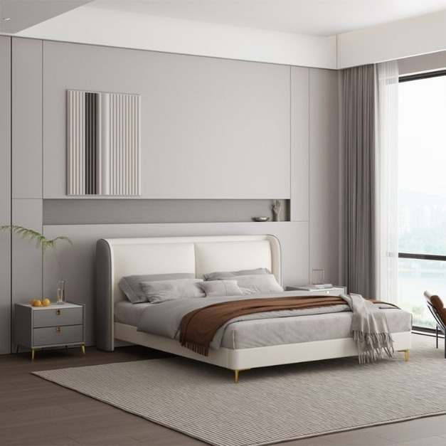 【摩登奢居系列】輕奢風格頭層真皮床 簡約雙人床港式風ins網紅床臥室婚床