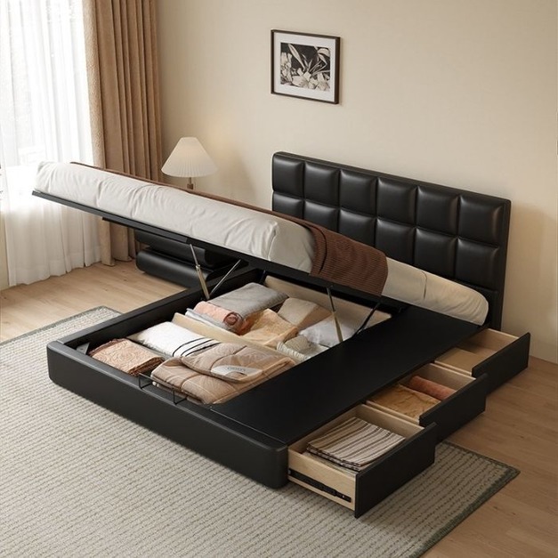 【雲貝蓓系列】極簡風巧克力儲物床 簡約臥室納帕真皮高箱床