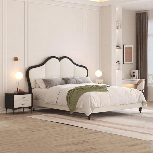 【萊典系列】極簡風家用臥室生態真皮舒適軟包大床雙人床