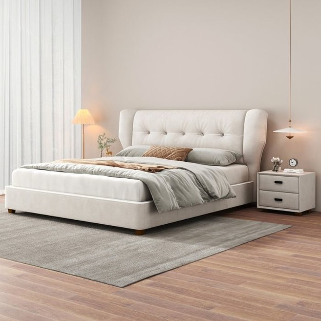 【哥斯圖系列】意式簡約大戶型臥室磨砂布軟包床極簡舒適雙人大床包邊床