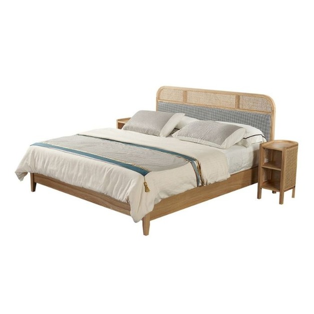 【減色系列】都市侘寂系列 時尚網紅白蠟木床臥室滌綸面料軟包床