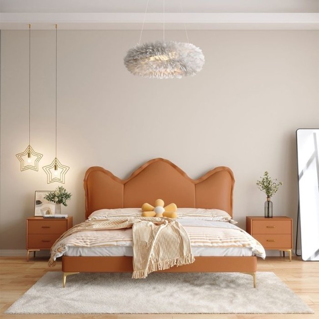 【心愛之家系列】80系列輕奢風格 生態有機矽皮成人臥室簡約雙人皮床皇冠床