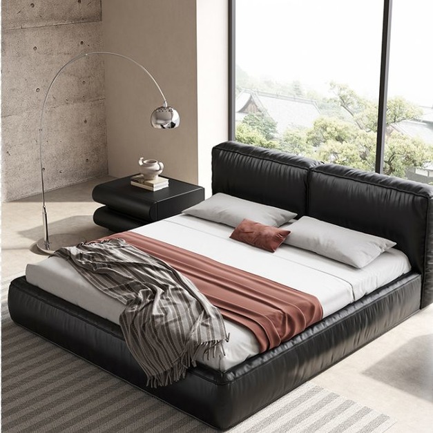 【雲貝蓓系列】極簡風豆腐塊軟床 臥室簡約頭層真皮內嵌床