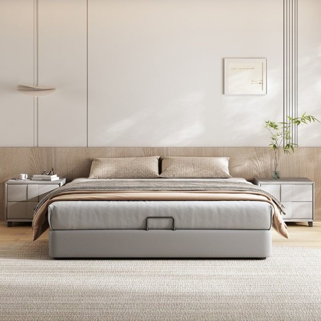 【萊典系列】極簡風格家用臥室貓抓皮齊邊雙人床簡約無床頭設計大床