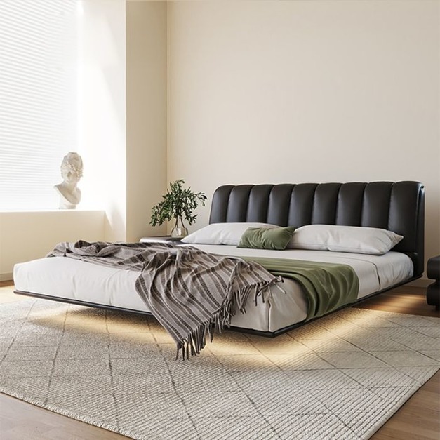 【雲貝蓓系列】極簡風皮藝懸浮床 簡約臥室實木內架納帕真皮雙人床