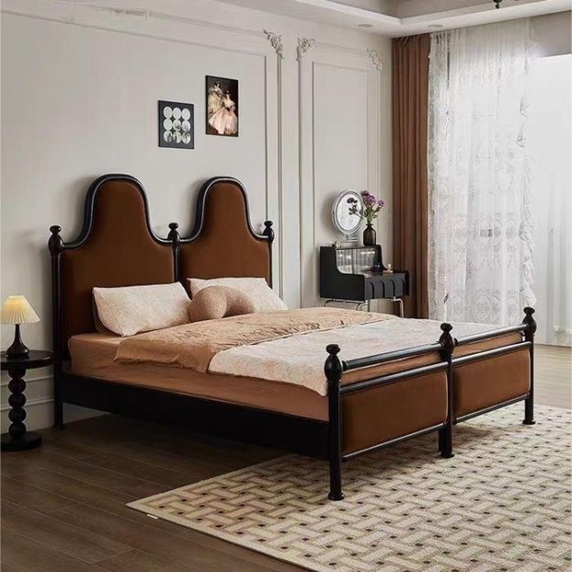 【賽茨傢俱系列】中古風系列 簡約臥室布藝大床家用進口白蠟木雙人床