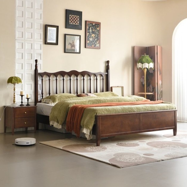 【都市誠品系列】中古風系列 復古簡約中古風臥室橡膠木大床齊邊床