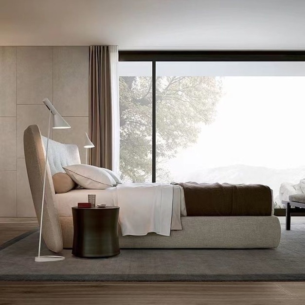 布藝棉麻軟包簡約網紅床 極簡主臥雙人軟包婚床 S6001-1