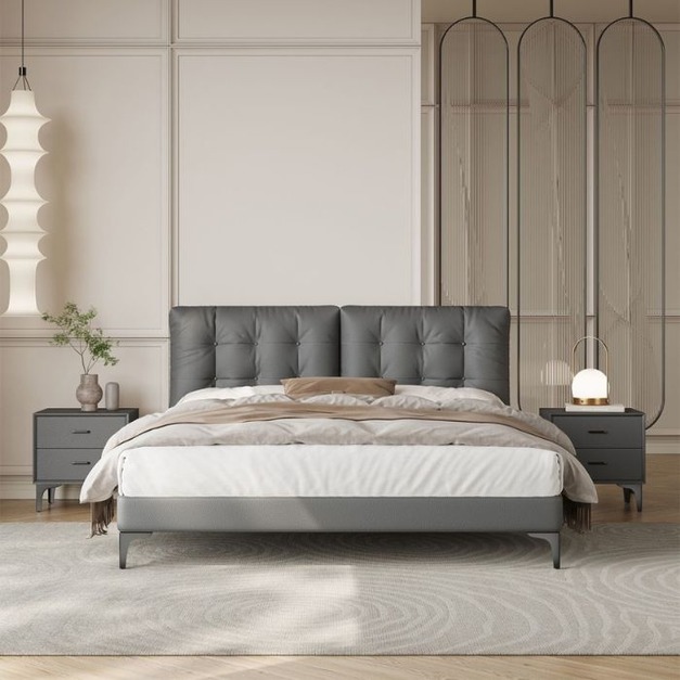 【野樂安居系列】意式極簡風格 奶油風臥室貓抓科技皮大氣雙人床