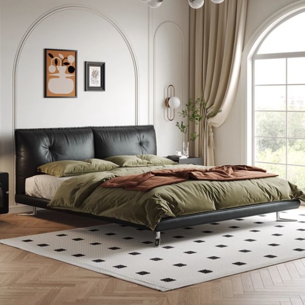 【雲貝蓓系列】極簡風豆腐塊拉點床 臥室簡約納帕真皮齊邊床