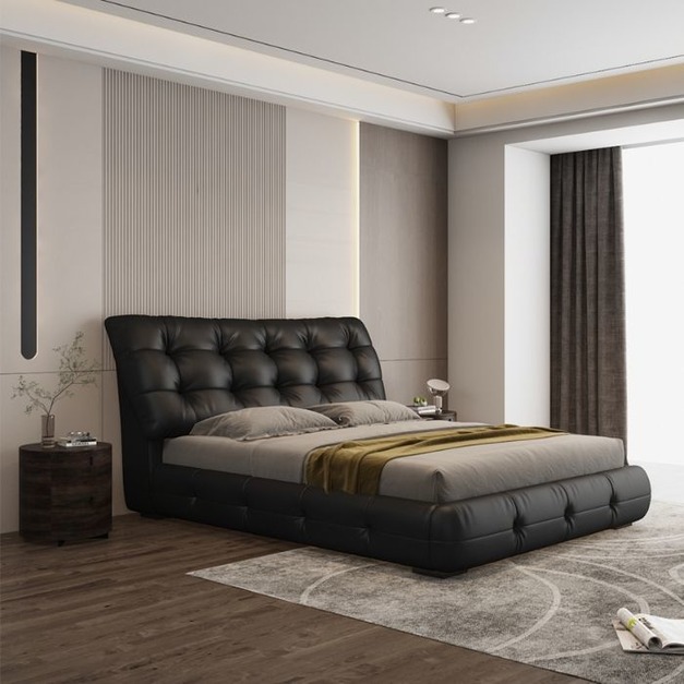 意式極簡輕奢婚床接觸面真皮軟靠床現代簡約主臥小戶型辛巴雙人床