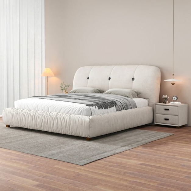 哥斯圖系列】極簡舒適雙人大床磨砂布藝軟包床大小戶型臥室包邊床