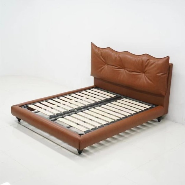 【減色系列】中古風系列 次卧主臥家用平紋頭層小黃牛皮雙人床