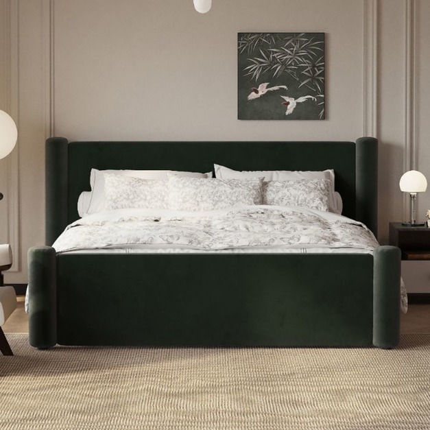 【雲貝蓓系列】極簡風布藝實木床 家用簡約親膚絲絨面料雙人床