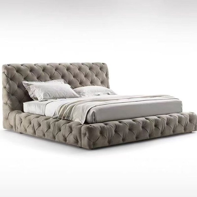 簡約雙人床主臥婚床實木軟包意式拉扣床