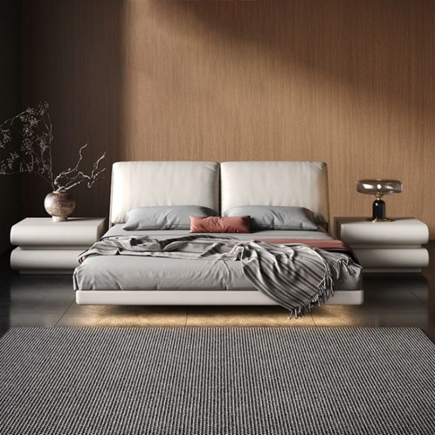 【雲貝蓓系列】極簡風皮藝懸浮床 臥室簡約納帕真皮雙人床