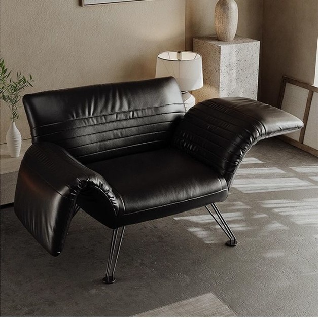 【海小特系列】極簡時尚客廳頭層真皮軟包椅活動扶手單人休閒椅