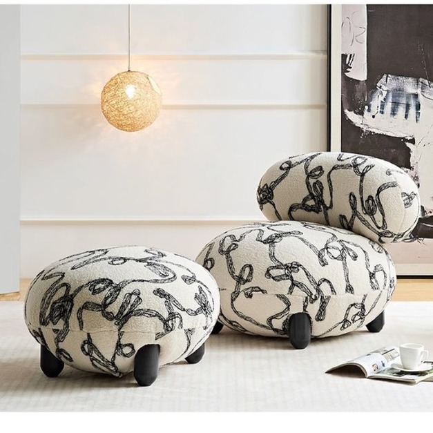 【海小特系列】設計師款-小白椅 意式極簡寫意布藝軟包椅客廳陽臺腳踏組合休閒椅