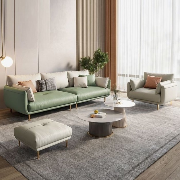 【貝洛迪系列】輕奢風格 客廳家用耐臟免洗科技布直排組合沙發1+4+腳踏不分左右