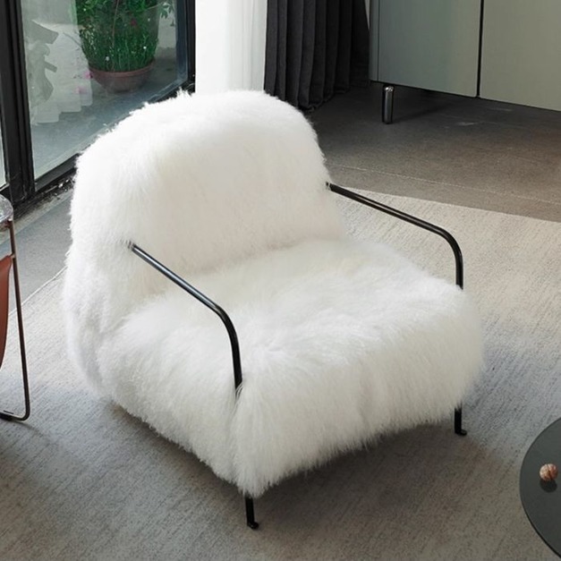 【海小特系列】設計師款-羊毛椅 意式極簡客廳休閒椅網紅真長羊毛坐椅