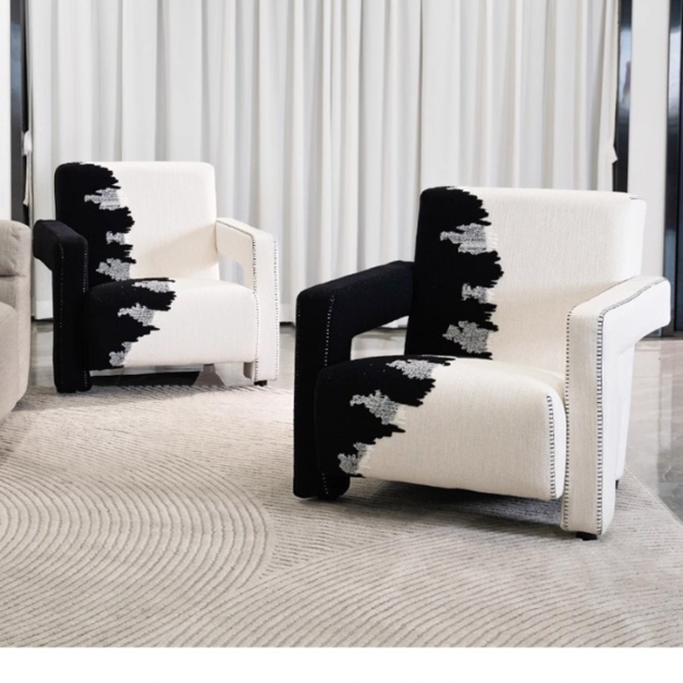 【海小特系列】設計師款-王嘉爾聯名款 極簡風沙發椅小戶型客廳陽臺水墨刺繡棉麻休閒